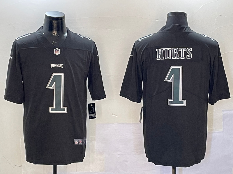 Men Philadelphia Eagles #1 Hurts black 2025 Nike NFL jersey style 4